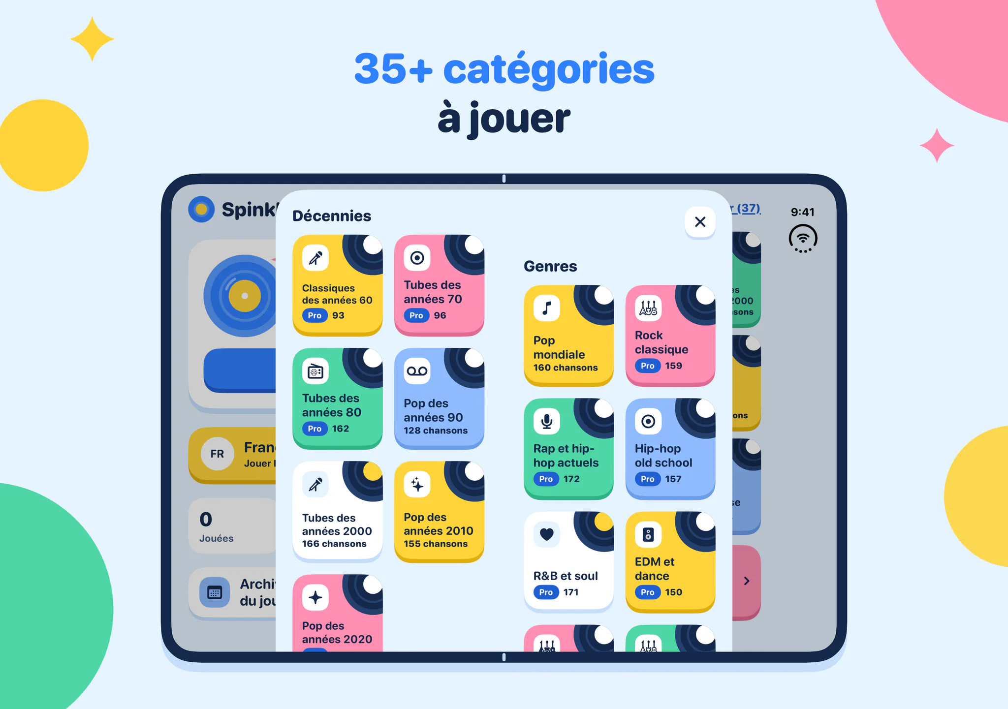 35+ catégories à jouer
