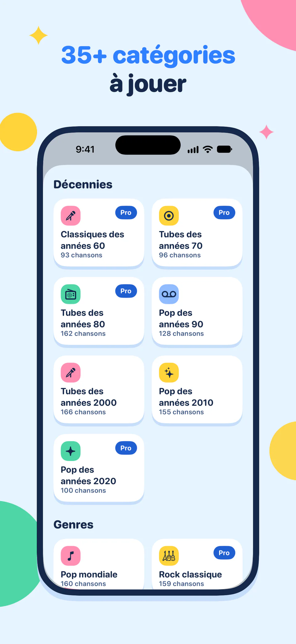 35+ catégories à jouer