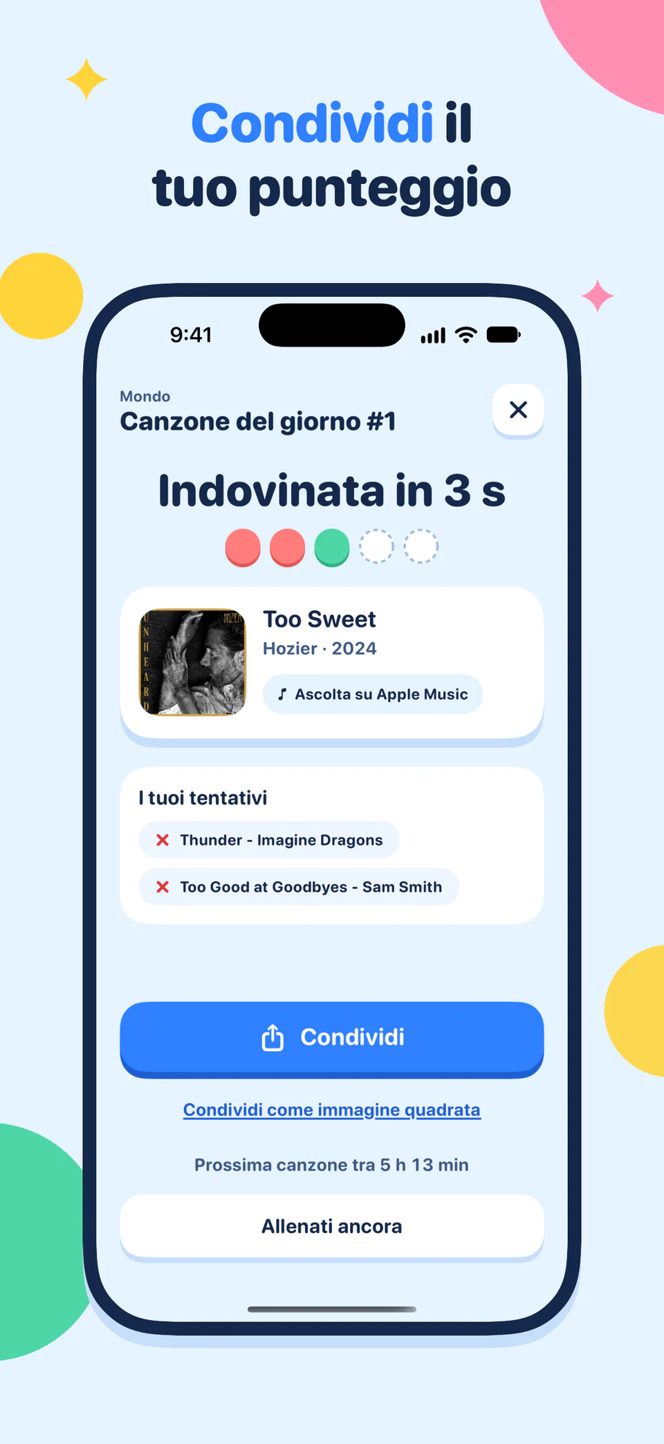 Condividi il tuo punteggio